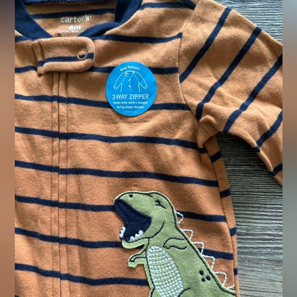 5 for $20 ✨ New Carter's Striped Dinosaur Pajama PJs Footie Sleeper Baby‎ Boy 6 - Picture 2 of 4